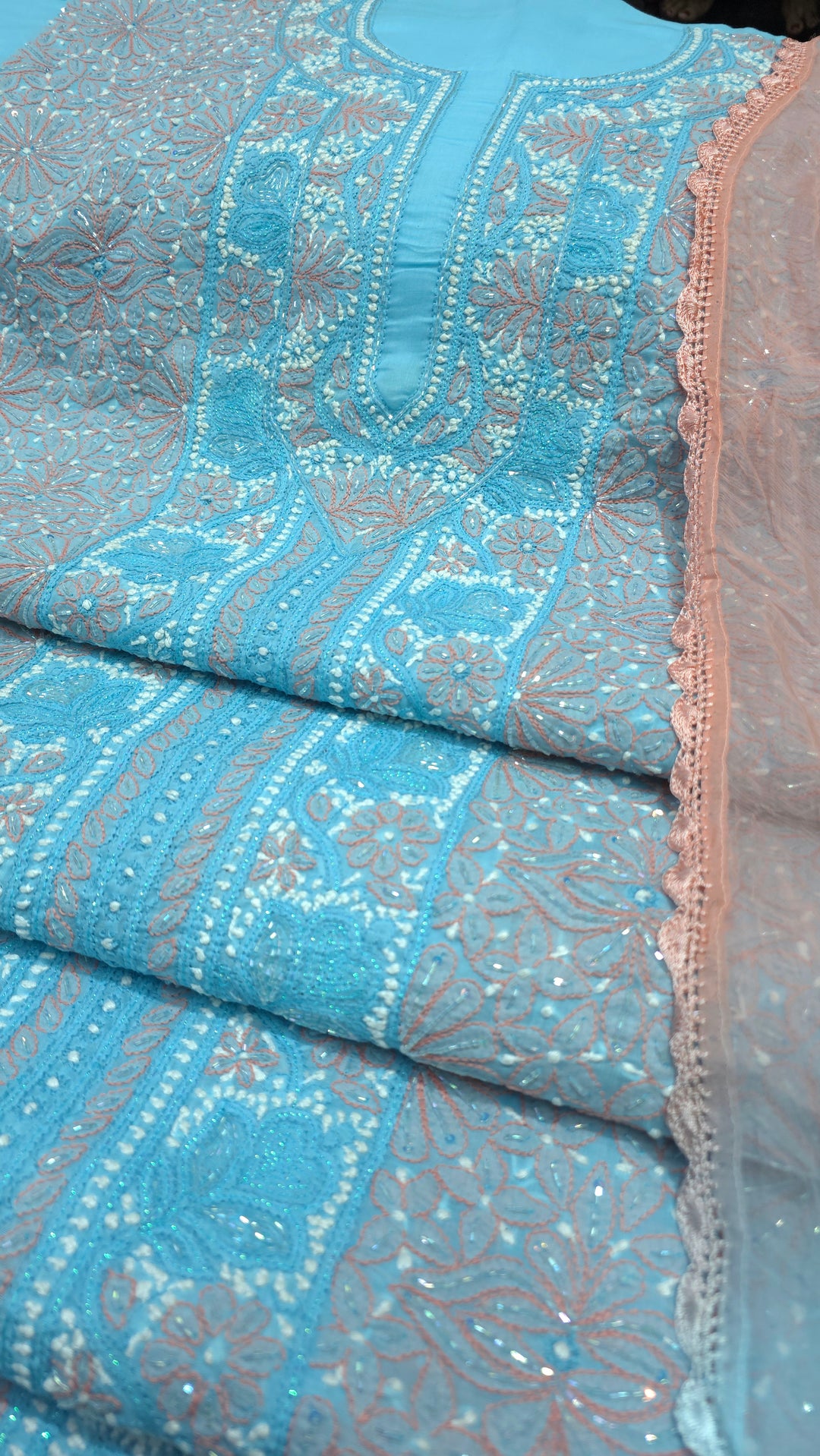 Paridhan Chikan Cotton Chikankari Unstitched Dress Material – 3 Pc Suit Set with Hand Embroidery & Pearl Work in Every Motif