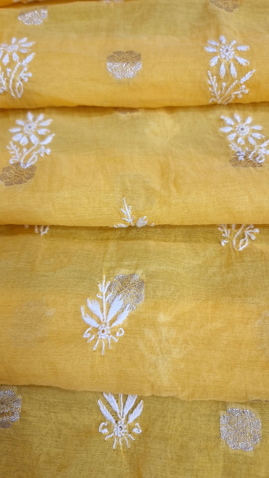 Pure Mul Chanderi Jacquard 2 Taar Hand Embroidered Chikankari Unstitched Kurta (3 M) with Dupatta (2.5 M) – Lucknowi Festive Collection