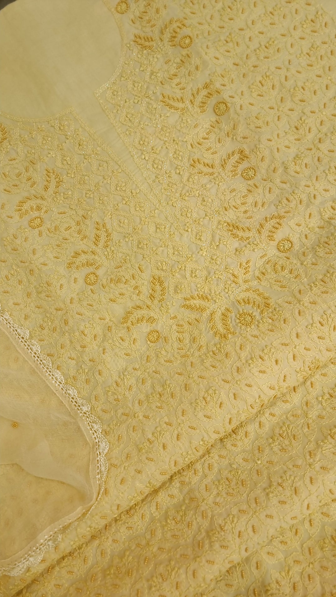 Paridhan Chikan Cotton Chikankari Unstitched Dress Material – 3 Pc Suit Set with Hand Embroidery & Pearl Work in Every Motif