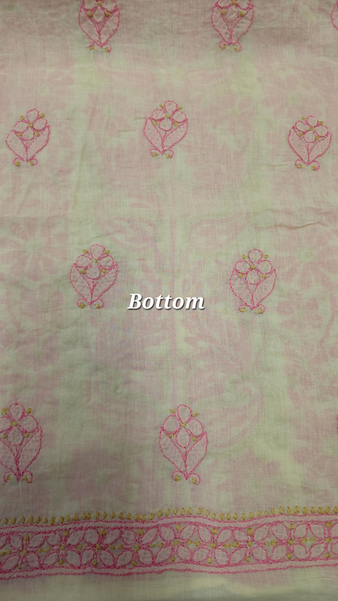 Lucknow Chikankari Hand Embroidered Cotton Dress Material with Tri-Color Motifs & Pure Chiffon Dupatta