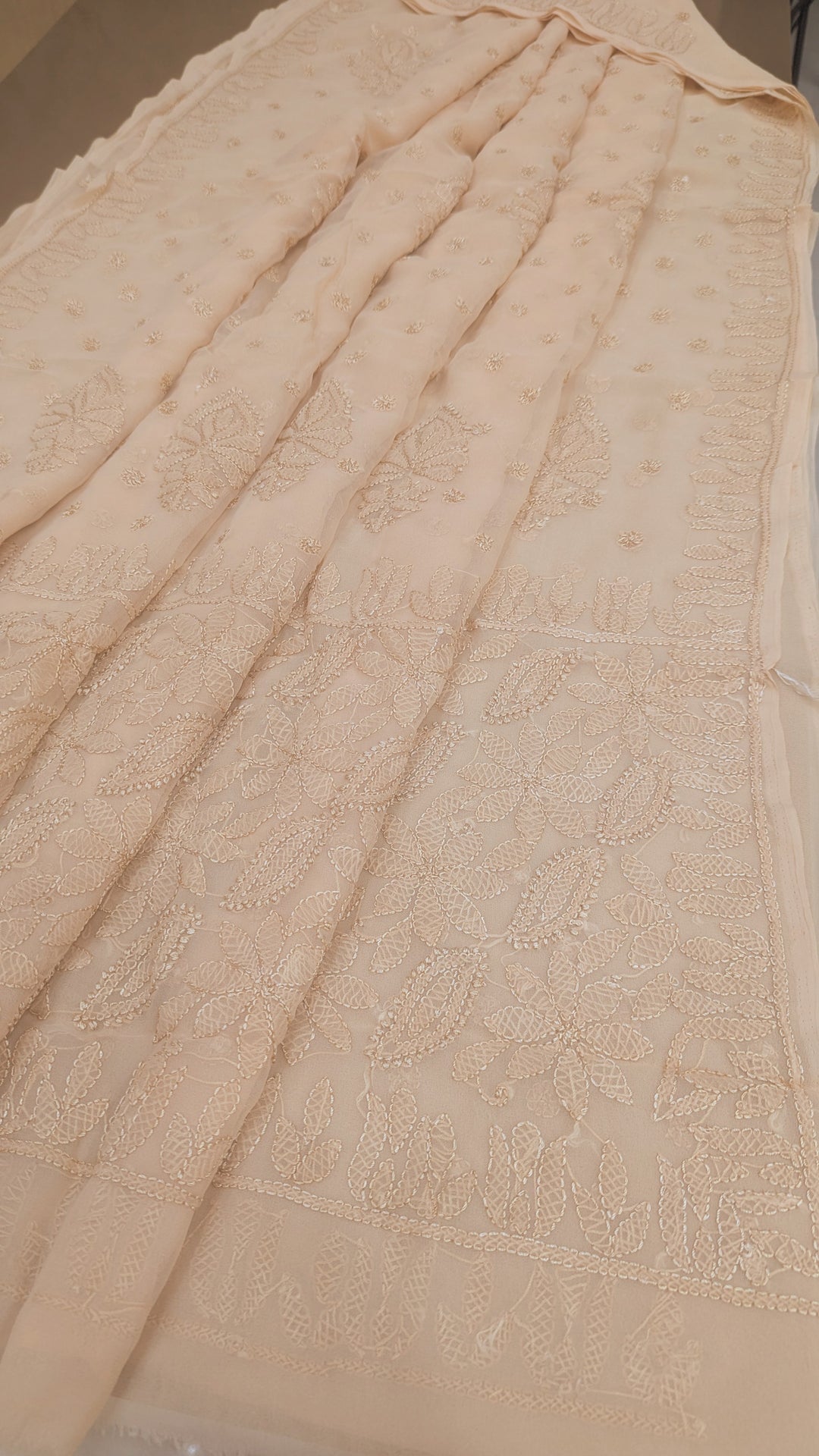 Faux Georgette Hand Chikankari Saree with Exclusive all over  Design | Embroidered Blouse Included | Authentic Lucknow Handicraft by Paridhan Chikan