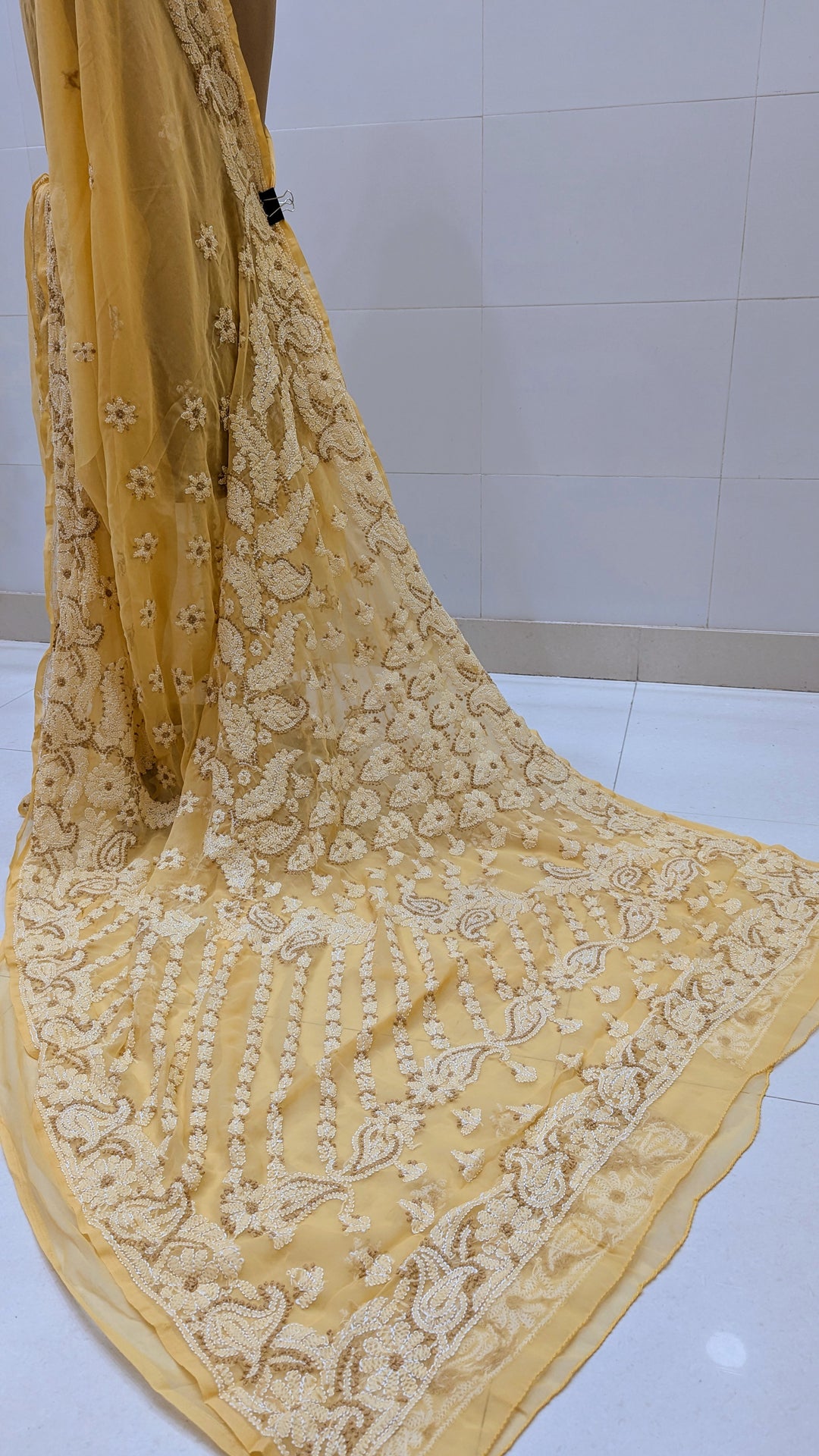 Faux Georgette Hand Chikankari Saree with Exclusive Border & designer Palla Design | Embroidered Blouse Included | Authentic Lucknow Handicraft by Paridhan Chikan