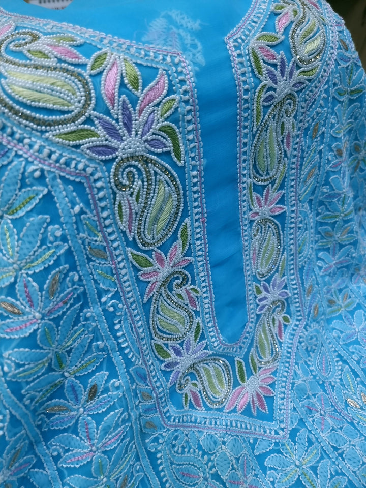 Georgette Chikankari Dress Material Resham Aari Work