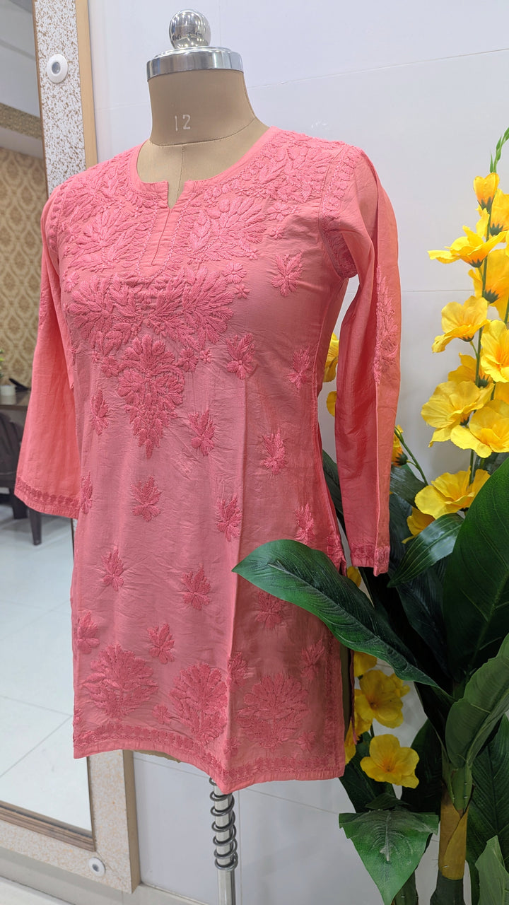 Non transparent Soft Chanderi Chikankari Top 32" length