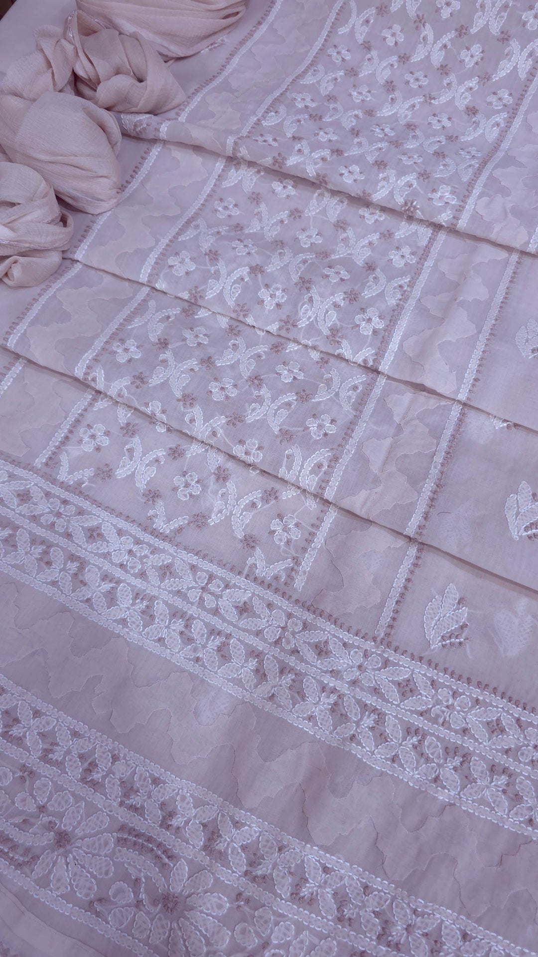 Darz Lucknowi Chikankari  Dress Material – Handmade Cotton Suit with Chiffon Dupatta
