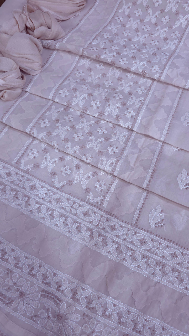 Darz Lucknowi Chikankari  Dress Material – Handmade Cotton Suit with Chiffon Dupatta