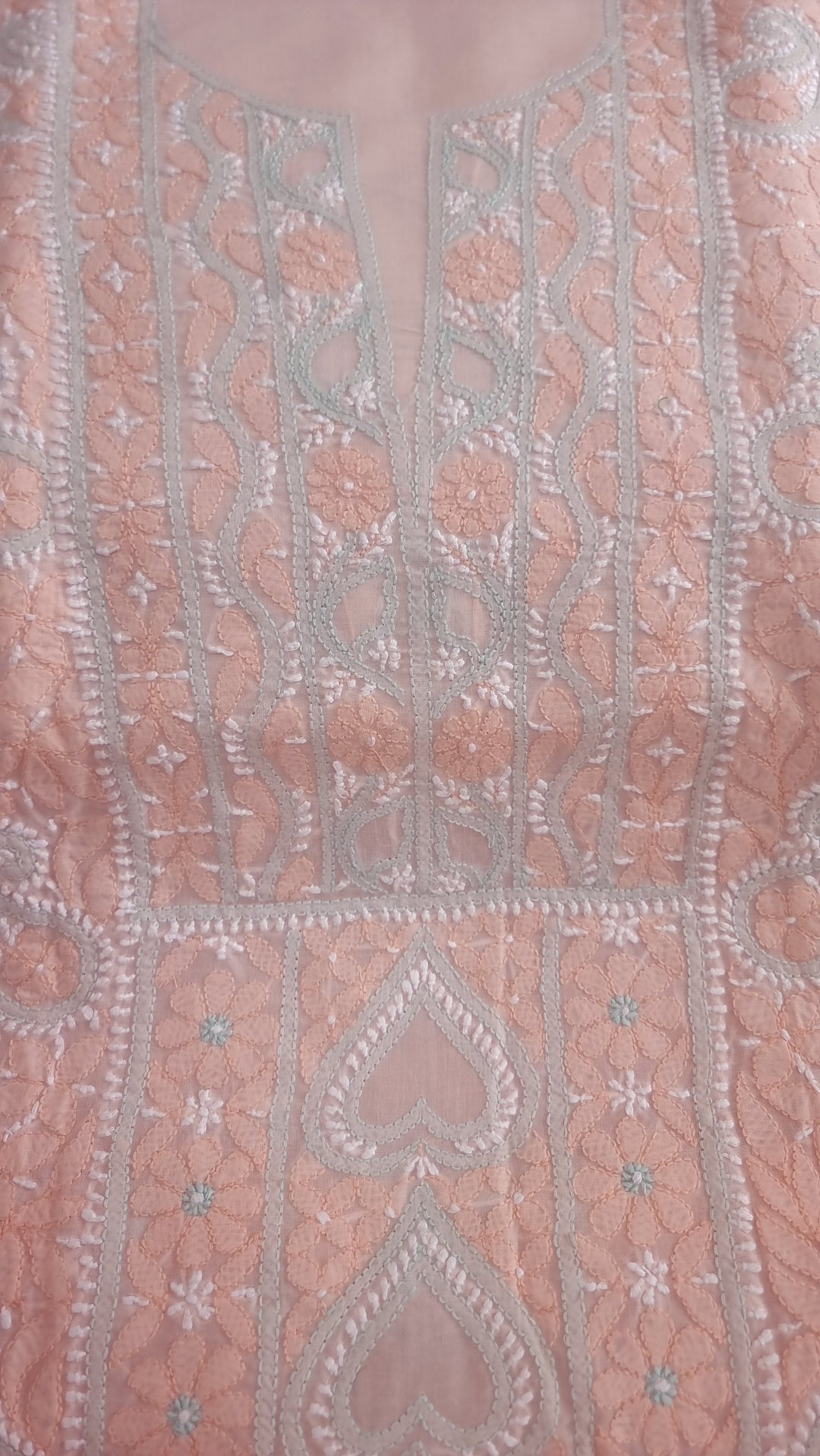 Lucknow Chikankari Hand Embroidered Cotton Dress Material with Tri-Color Motifs & Pure Chiffon Dupatta