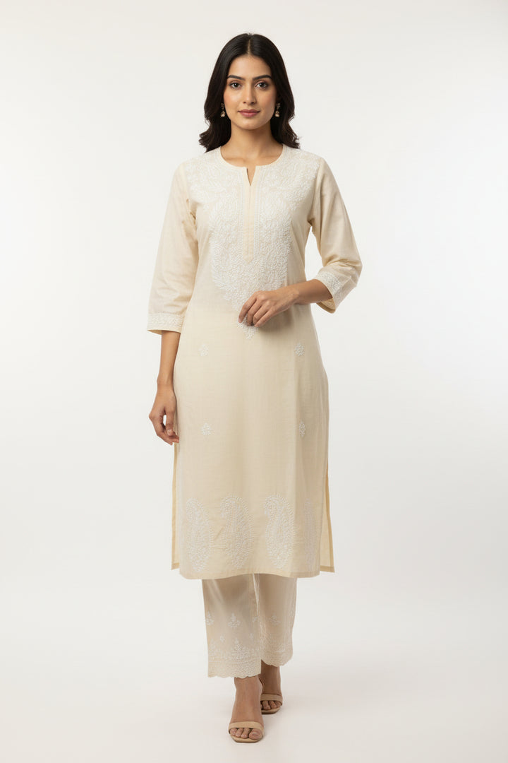 Soft Cotton Polo Fabric Lucknowi Chikankari Long Kurti | 100% Hand Embroidered | Non-Transparent | No Shrinkage