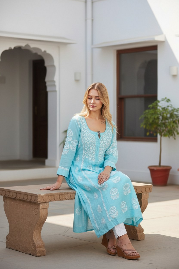 Modal Chikankari Nyra Kurti