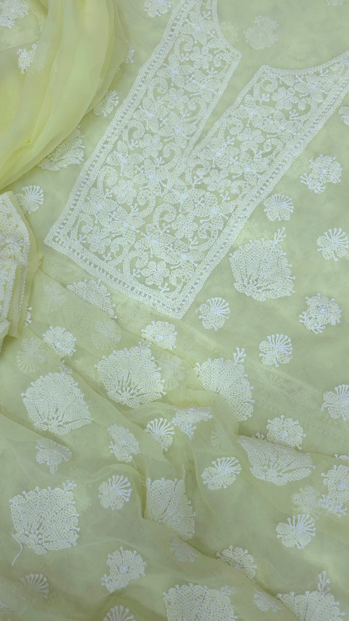 Lucknowi Georgette Chikankari Dress Material – Hand Embroidery Kurta, Bottom & Dupatta | Festive Queen Shades
