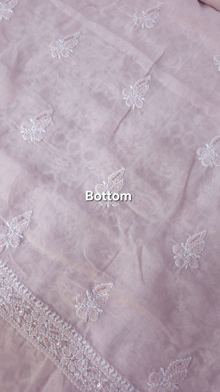 Afreen Premium Hand Embroidered Chikankari Cotton Unstitched Dress Material with Pure Chiffon Dupatta
