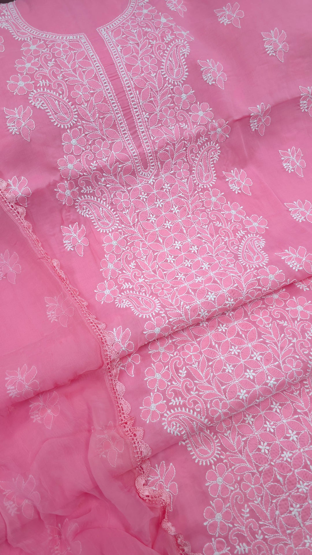 Paridhan Chikan Premium Handcrafted Chikankari Cotton Suit Set | Unstitched Dress Material with Chiffon Dupatta | Made in Lucknow (Copy)