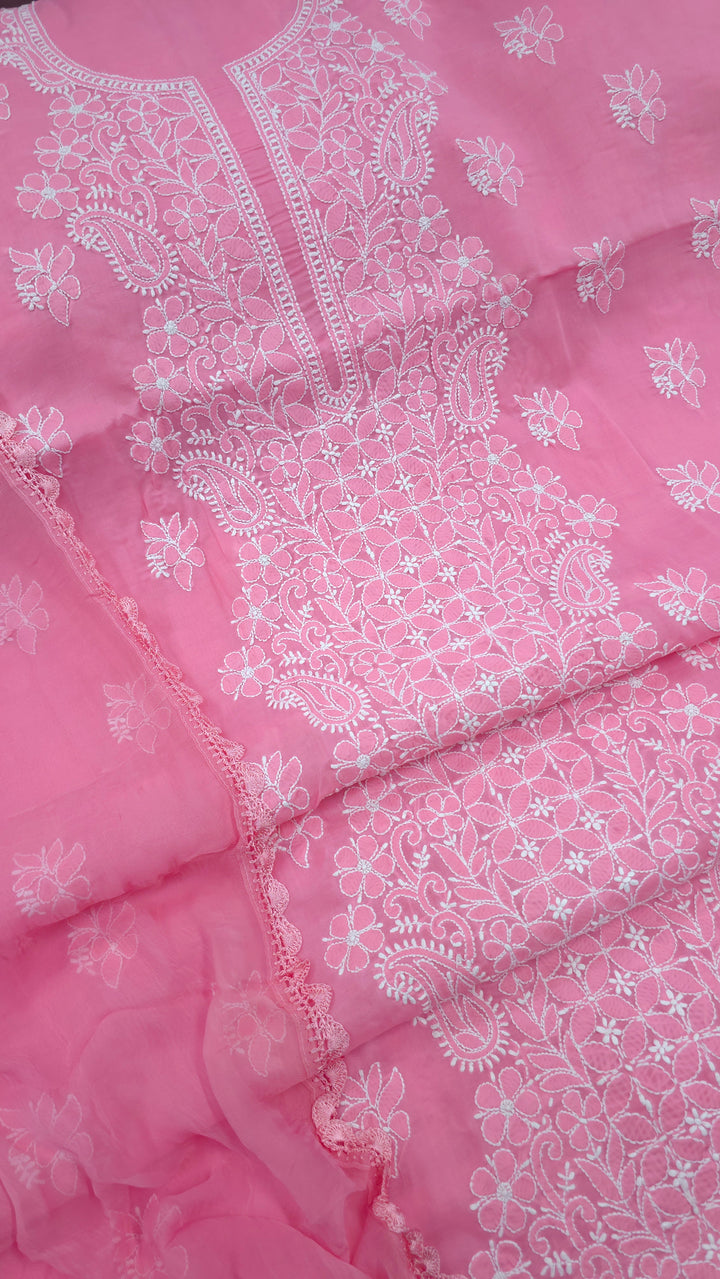 Paridhan Chikan Premium Handcrafted Chikankari Cotton Suit Set | Unstitched Dress Material with Chiffon Dupatta | Made in Lucknow (Copy)