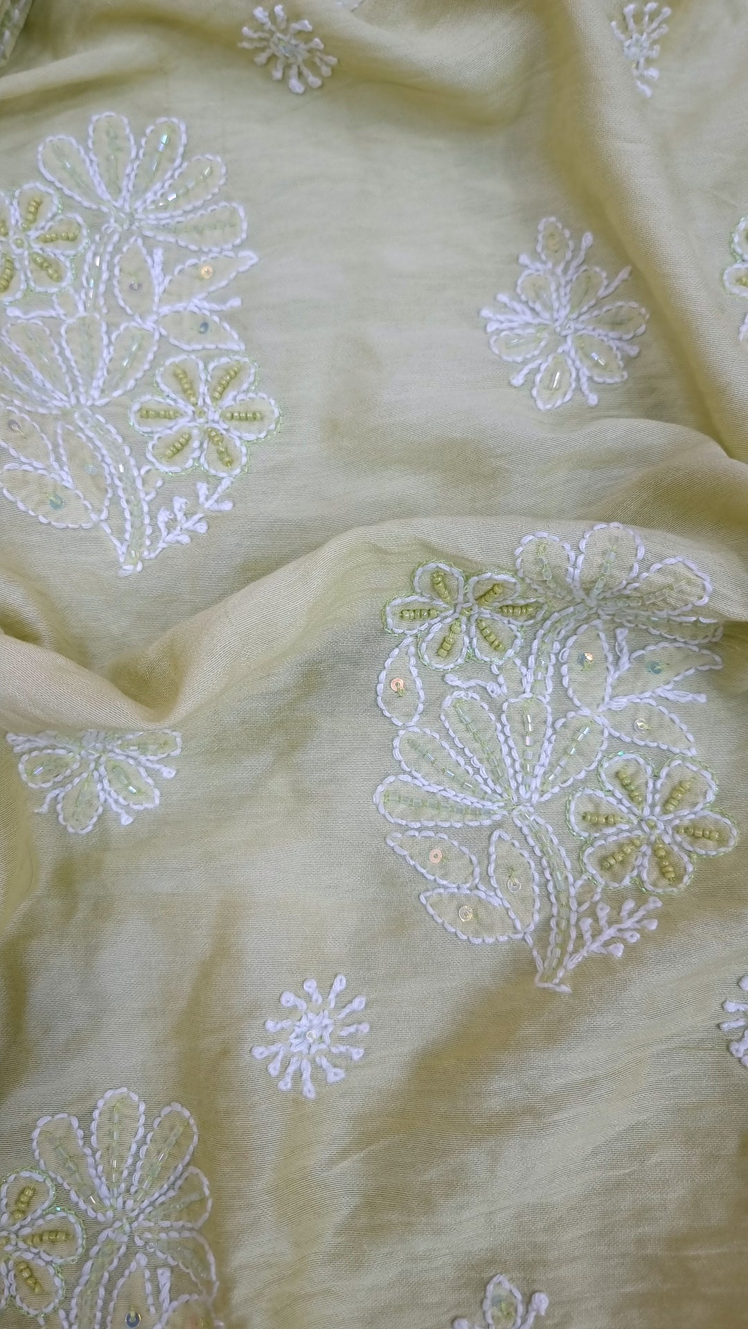 Lucknowi Chikankari Chanderi Fabric – Hand-Embroidered Kurta & Dupatta with Pearl, Resham & Badla Work