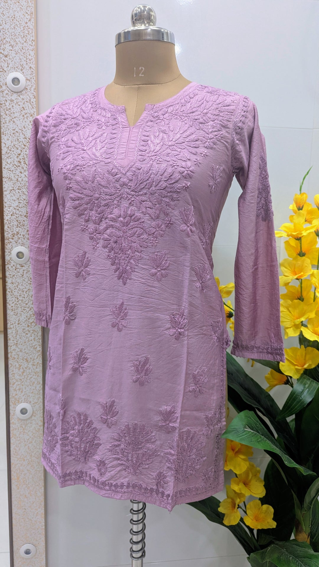 Non transparent Soft Chanderi Chikankari Top 32" length