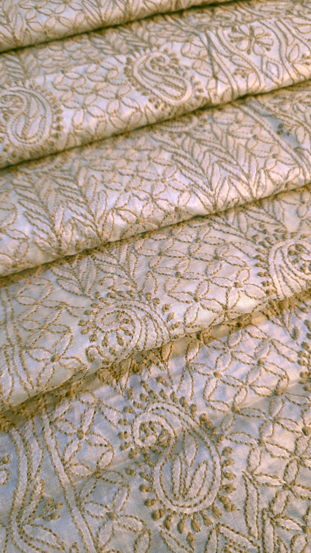 Pure Paper Silk Chikankari Fabric | Full Jaal Hand Embroidery Kurta Fabric for Women