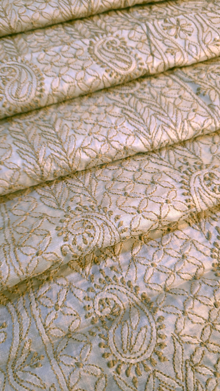Pure Paper Silk Chikankari Fabric | Full Jaal Hand Embroidery Kurta Fabric for Women