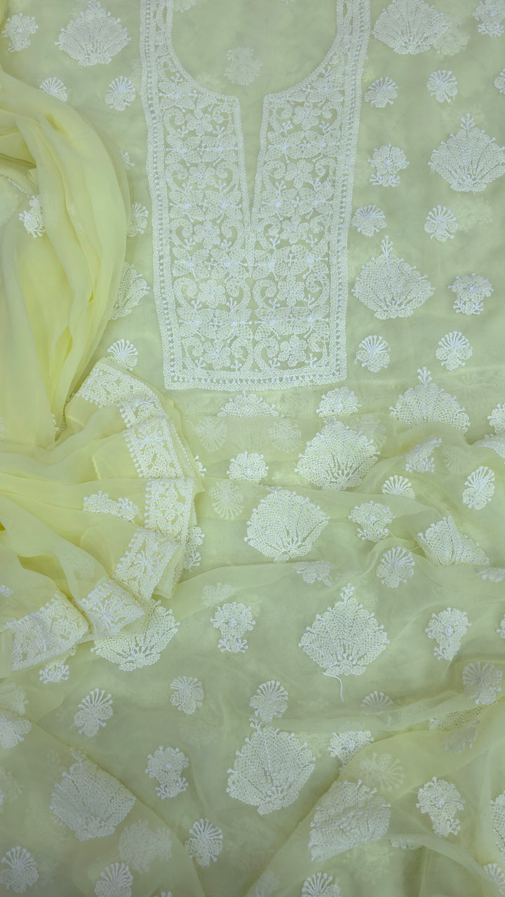 Lucknowi Georgette Chikankari Dress Material – Hand Embroidery Kurta, Bottom & Dupatta | Festive Queen Shades