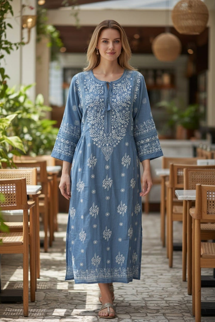 Pure Crepe luxurious long A line dress with *2 taar chikankari work* Length 50 " approx