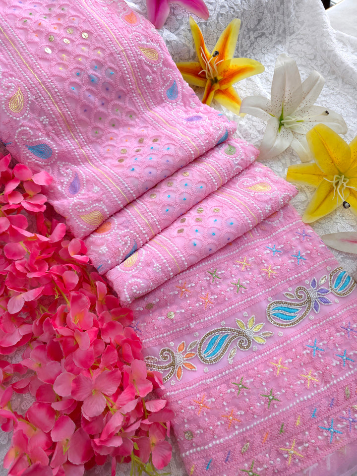 Fida Georgette Chikankari Dress Material Resham Aari pearl Work