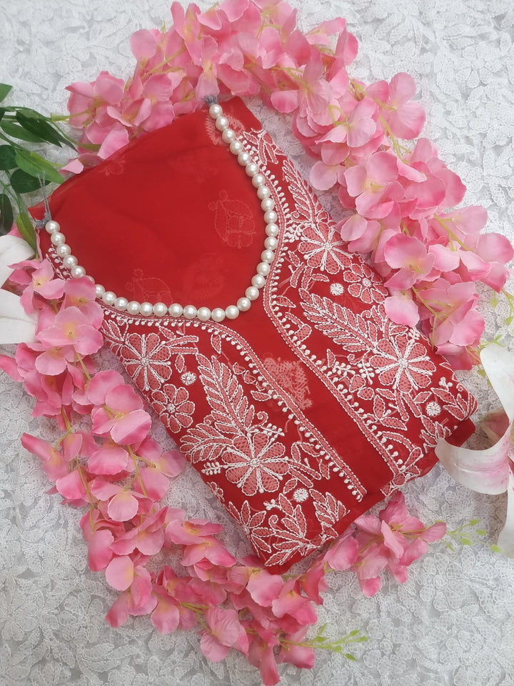 Lucknowi Georgette Chikankari Dress Material – Hand Embroidery Kurta, Bottom & Dupatta | Festive Queen Shades