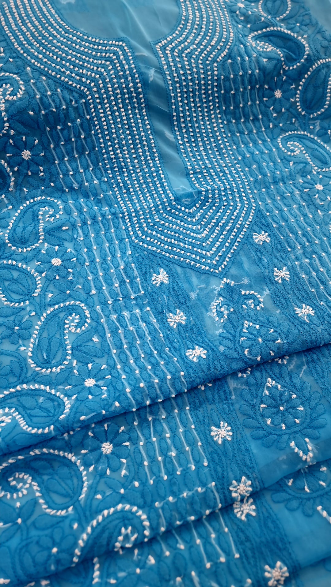 Faux Georgette Chikankari Hand Embroidered Unstitched Kurta Fabric – 3 Meter
