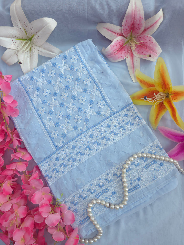 Darz Lucknowi Chikankari  Dress Material – Handmade Cotton Suit with Chiffon Dupatta