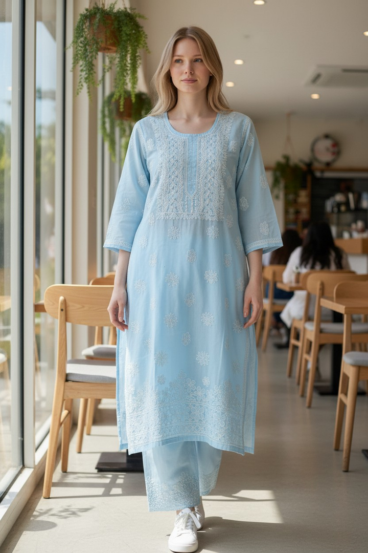 Hand Embroidery Chikankari  Kurta Pant Set