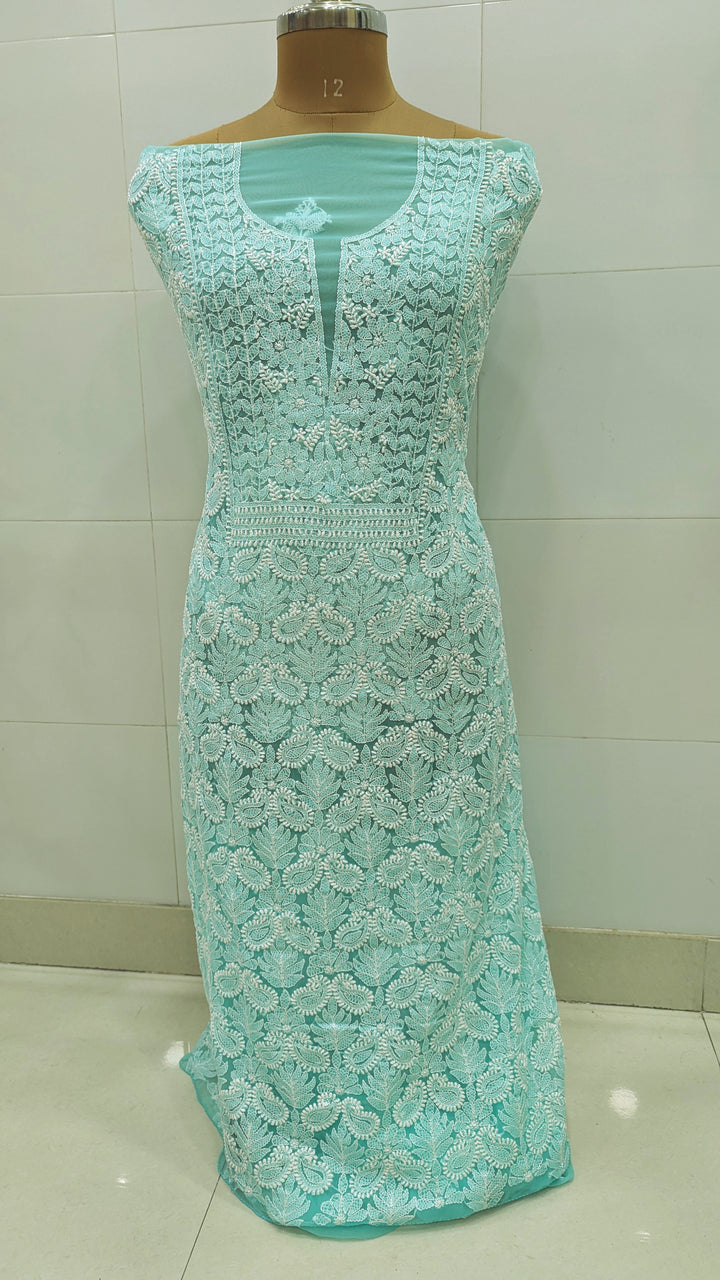 Faux Georgette Chikankari Hand Embroidered Unstitched Kurta Fabric – 3 Meter
