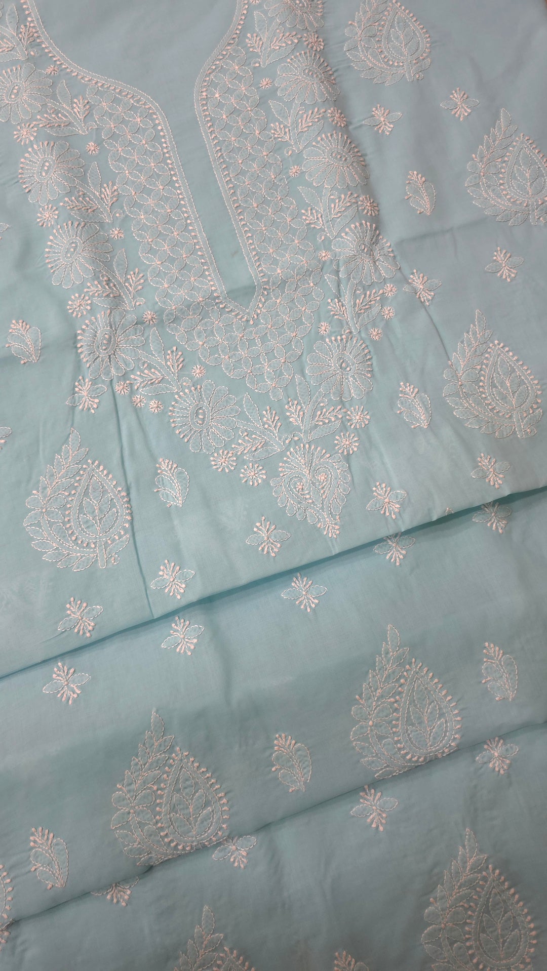 Paridhan Chikan Premium Handcrafted Chikankari Cotton Suit Set | Unstitched Dress Material with Chiffon Dupatta | Made in Lucknow