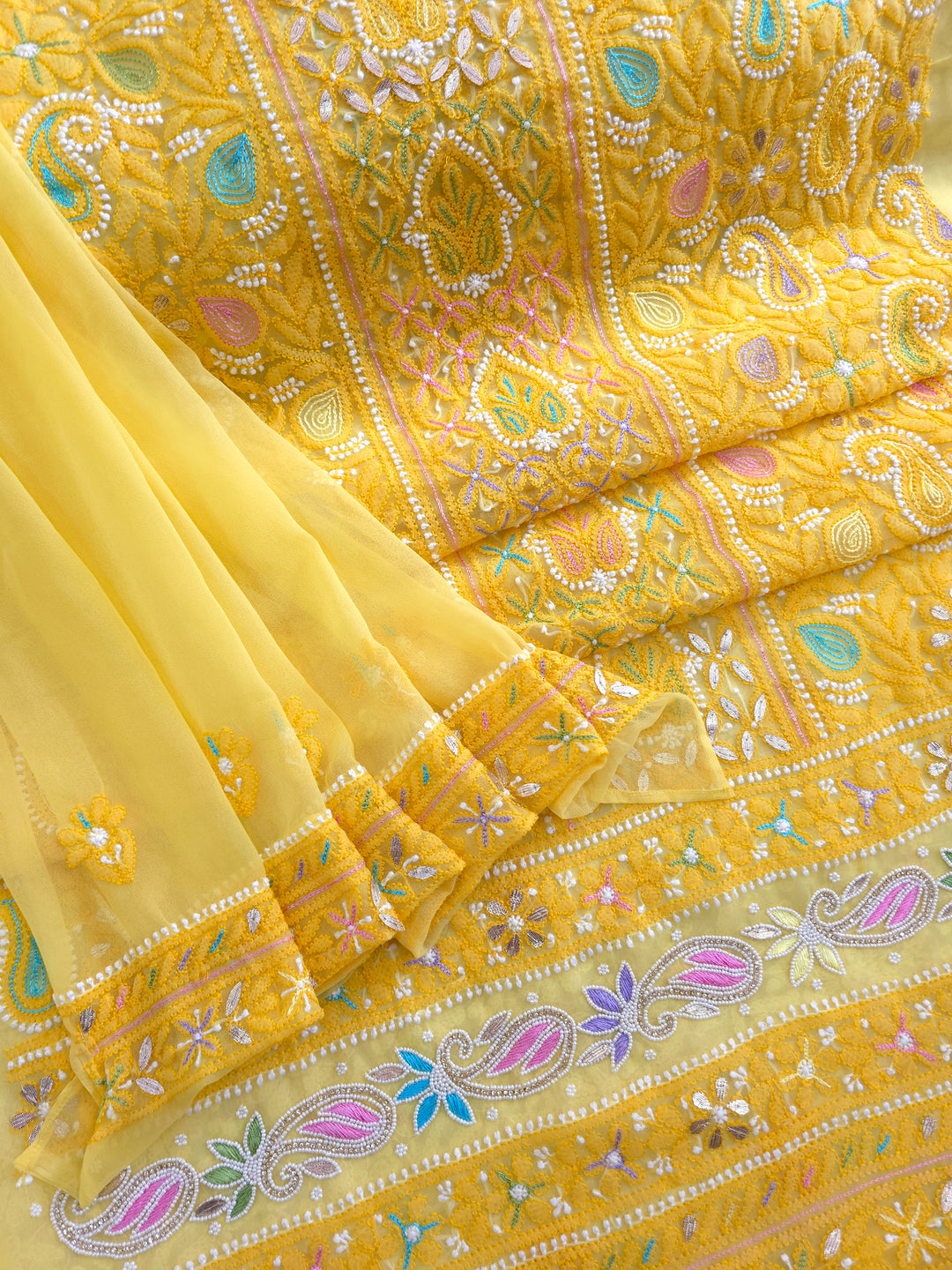 Fida Georgette Chikankari Dress Material Resham Aari pearl Work