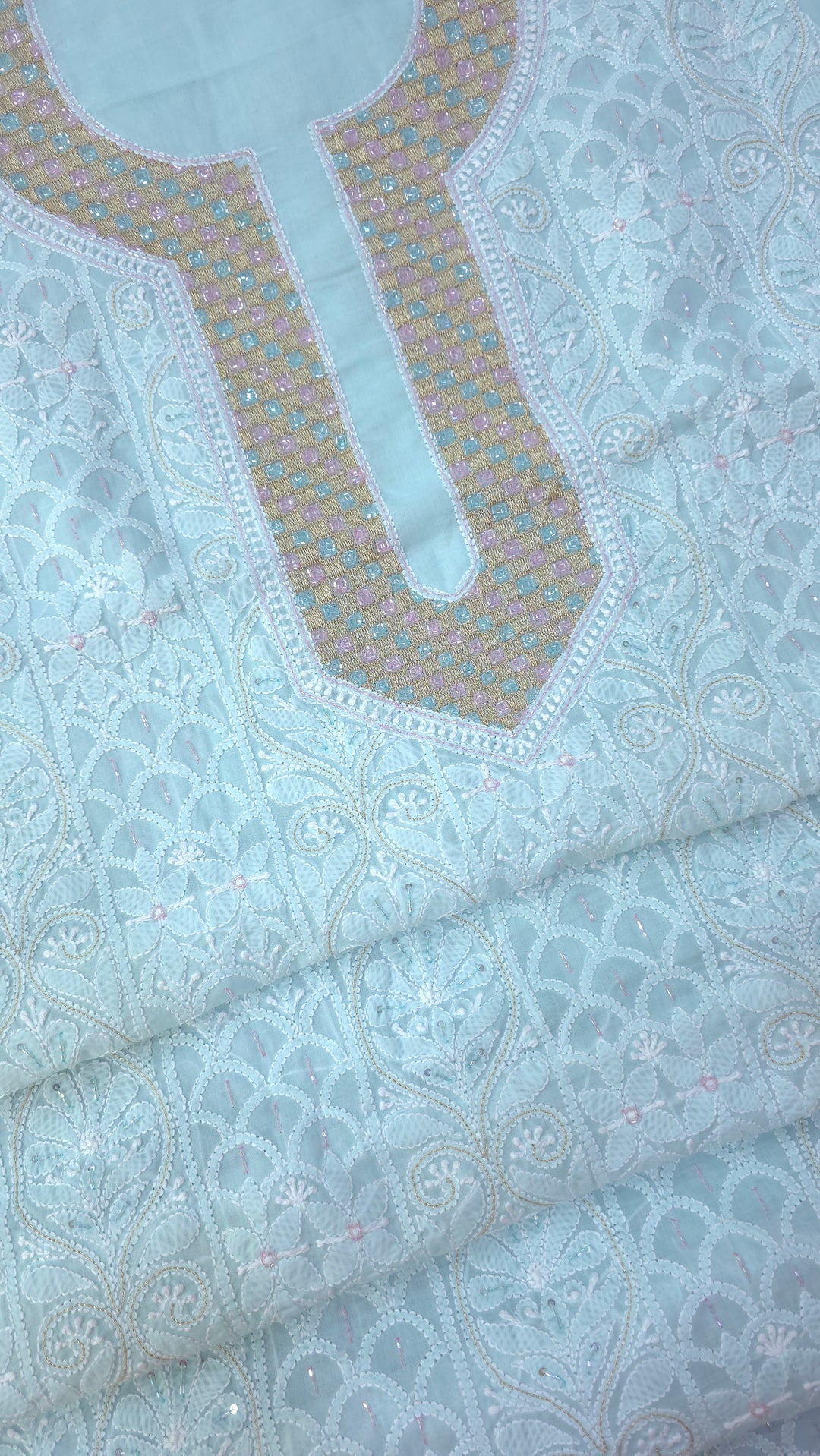 Afreen Premium Hand Embroidered Chikankari Cotton Unstitched Dress Material with Pure Chiffon Dupatta