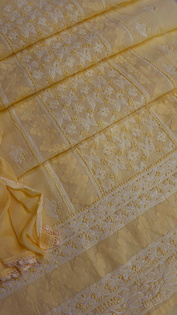 Darz Lucknowi Chikankari  Dress Material – Handmade Cotton Suit with Chiffon Dupatta