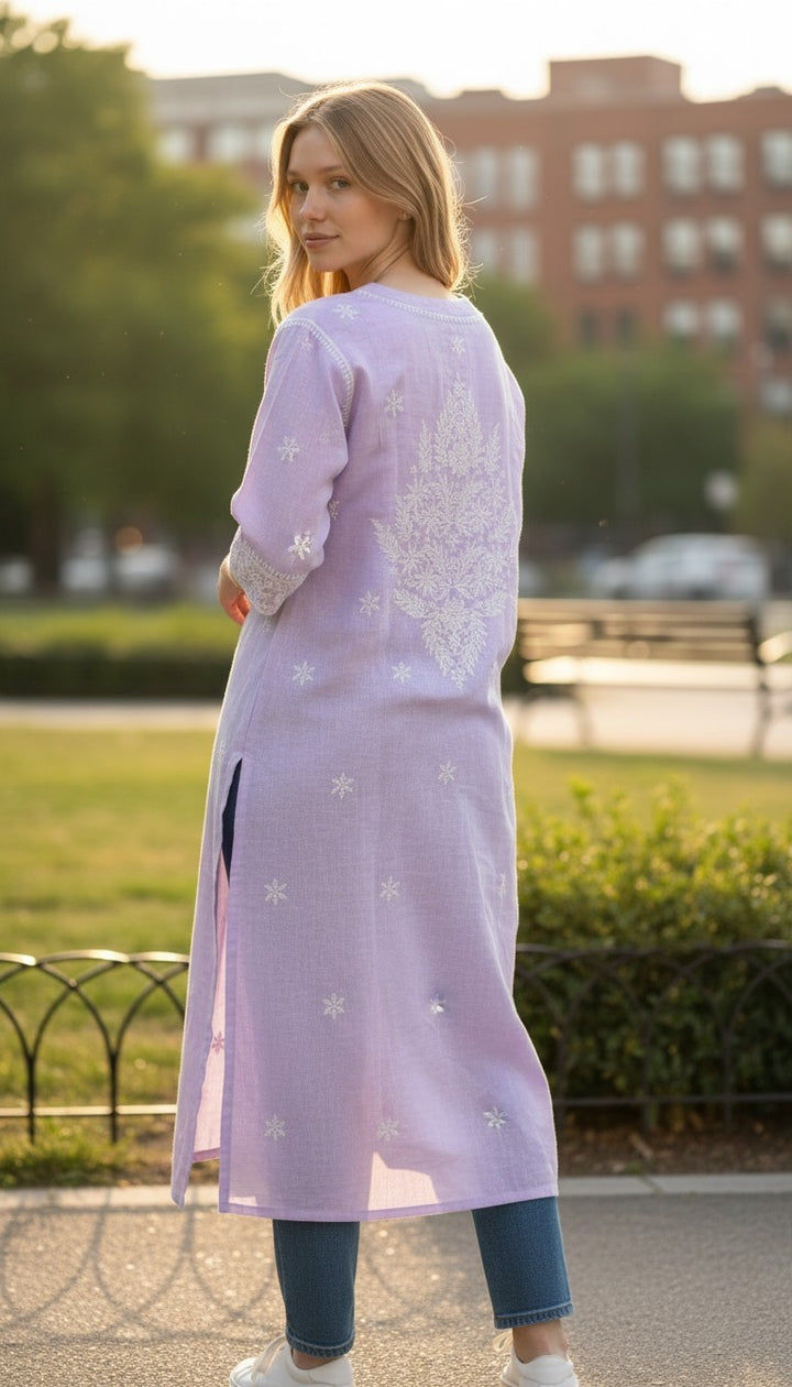 MONALISA Linen Chikankari Kurti – Authentic Lucknow Hand Embroidery