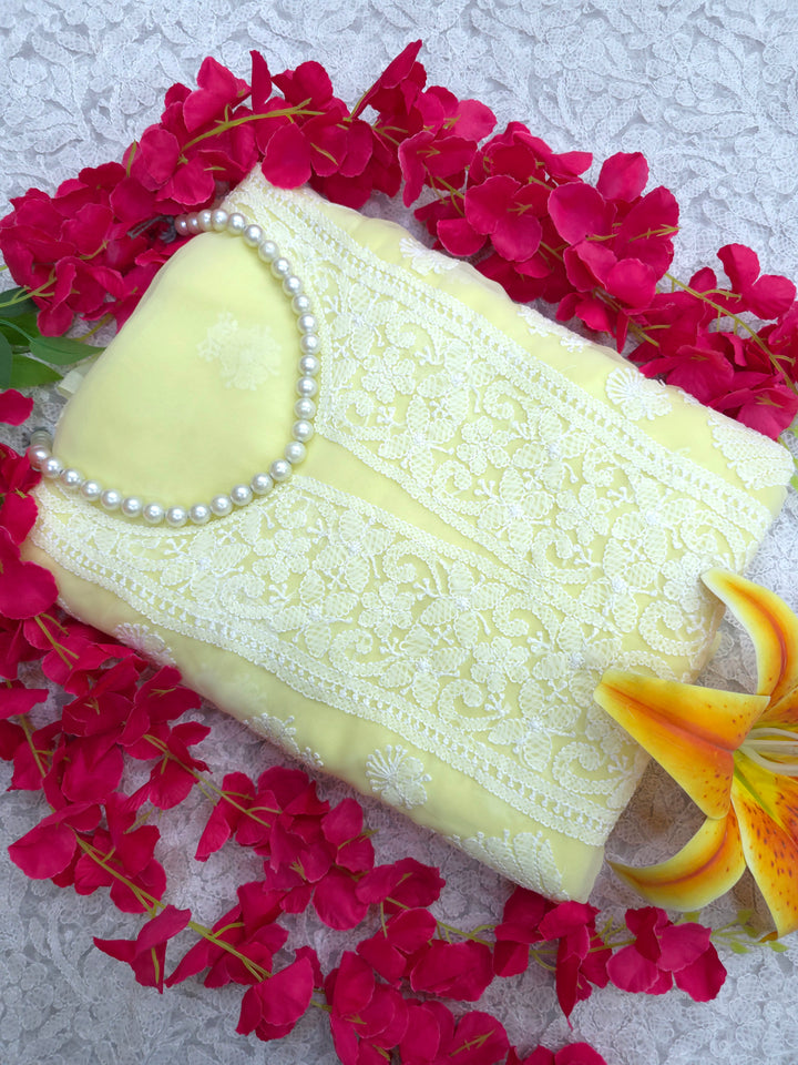 Lucknowi Georgette Chikankari Dress Material – Hand Embroidery Kurta, Bottom & Dupatta | Festive Queen Shades