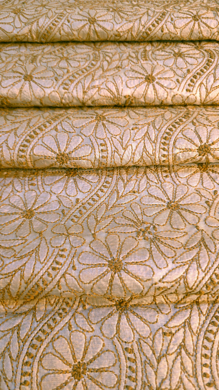 Pure Paper Silk Chikankari Fabric | Full Jaal Hand Embroidery Kurta Fabric for Women