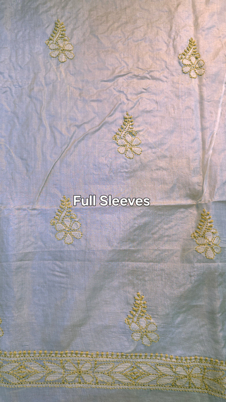 Pure Paper Silk Chikankari Fabric | Full Jaal Hand Embroidery Kurta Fabric for Women