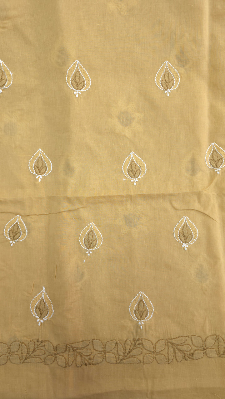 Paridhan Chikan Premium Cool Cotton Chikankari Dress Material Set with Hand Embroidered Kurta, Bottom & Chiffon Dupatta with Handmade Crochet Border