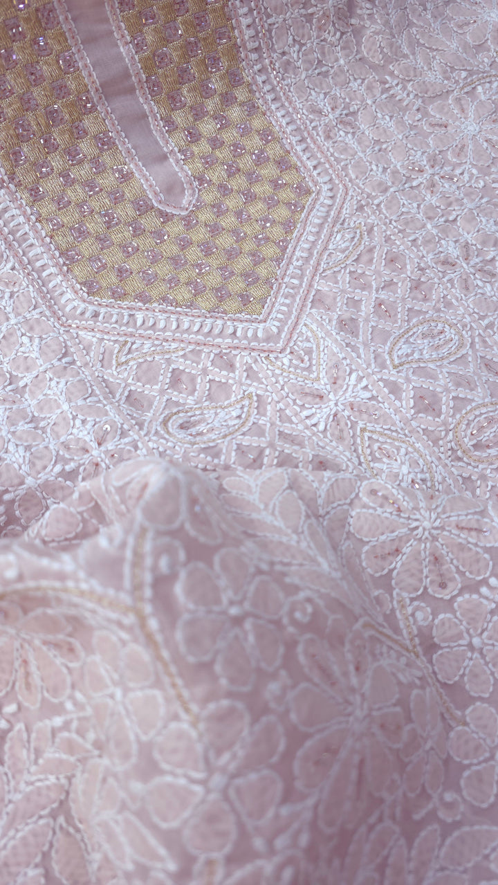 Afreen Premium Hand Embroidered Chikankari Cotton Unstitched Dress Material with Pure Chiffon Dupatta