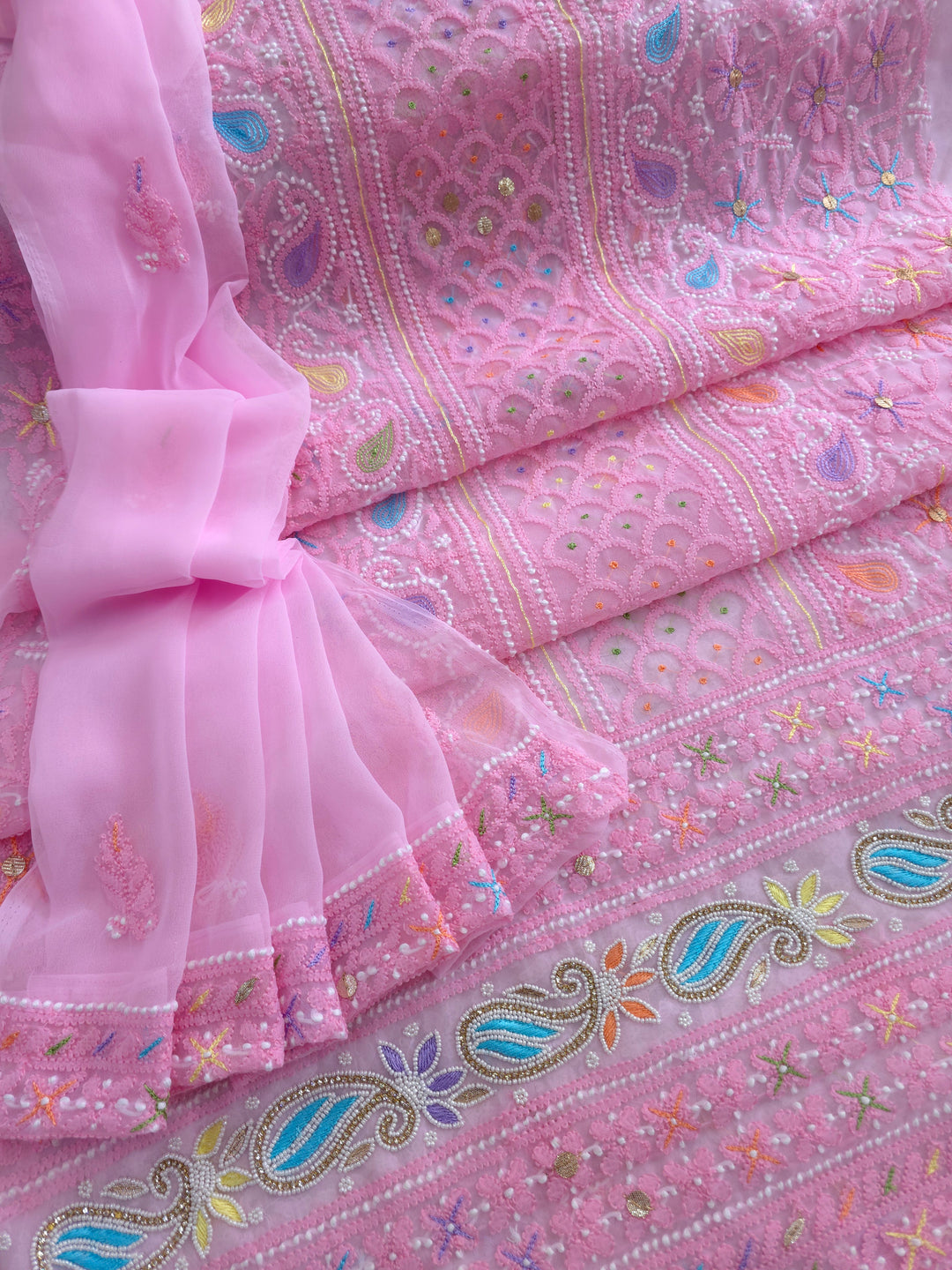 Fida Georgette Chikankari Dress Material Resham Aari pearl Work