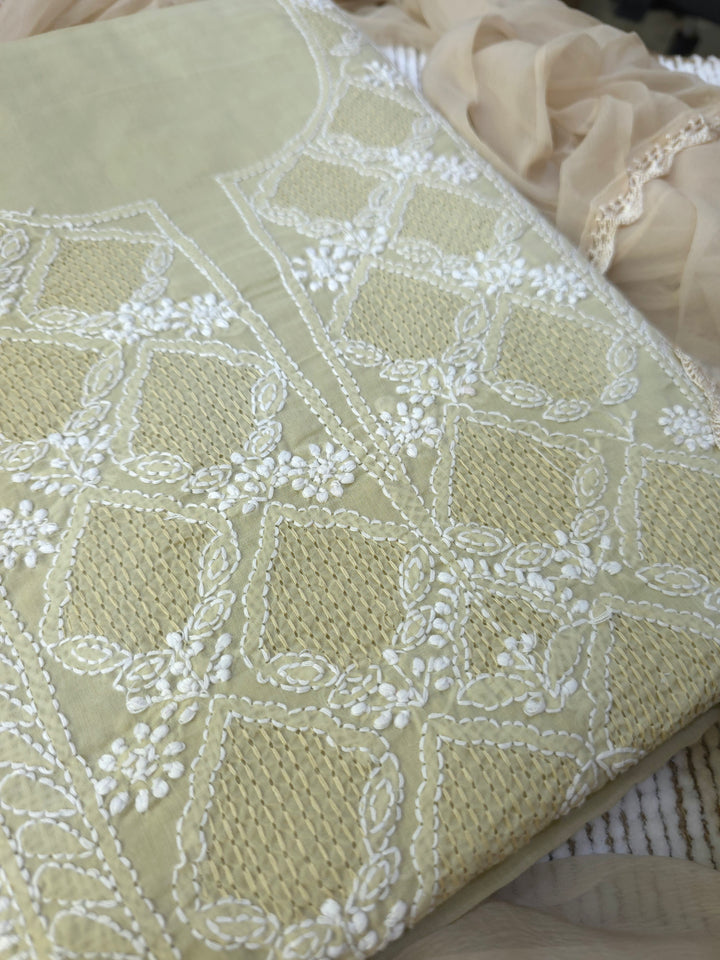 Sarahna Lucknow Hand Jaali Chikankari Cotton Dress Material