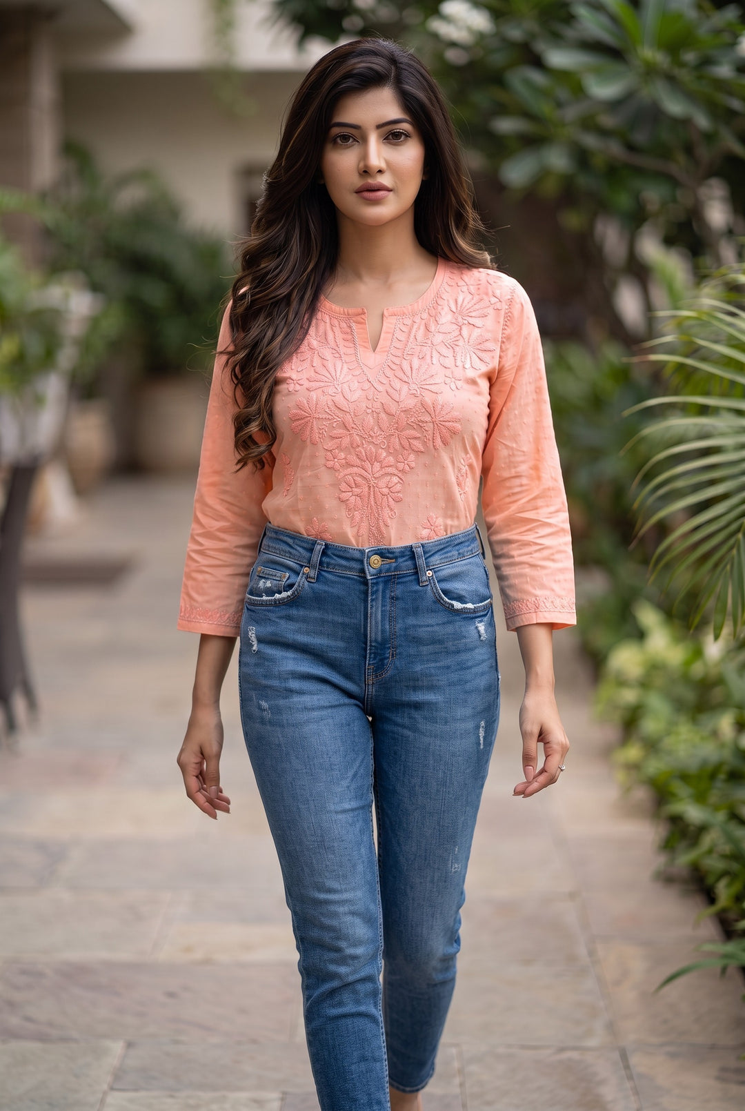 Saanvi Pure Cotton Buti Colored Thread Chikankari Top | Lucknow Hand Embroidery | Soft Cotton Women's Top | Paridhan Chikan
