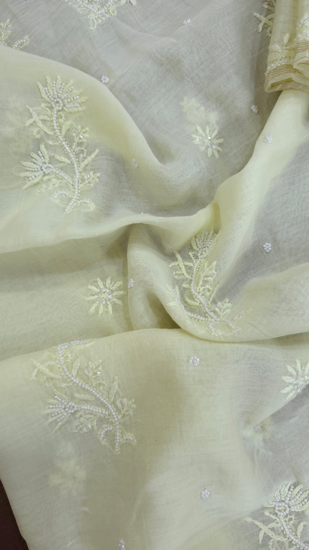 Hiba Premium Mul Chanderi Supersoft Dyeable Chikankari Dress Material | Hand Embroidered with Pearls & Cutdaana | Kurta & Dupatta Set