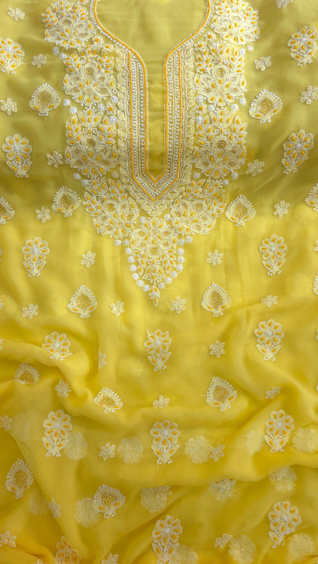 Alina Heavy Embellished Georgette Chikankari Unstitched Dress Material | Cutdana Handwork