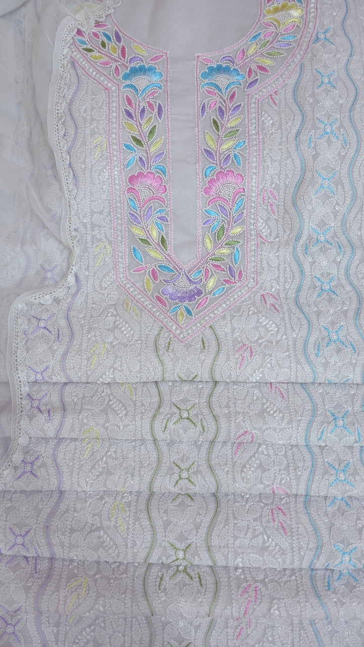 Nafasat Cotton Resham Neckline chikankari dress material