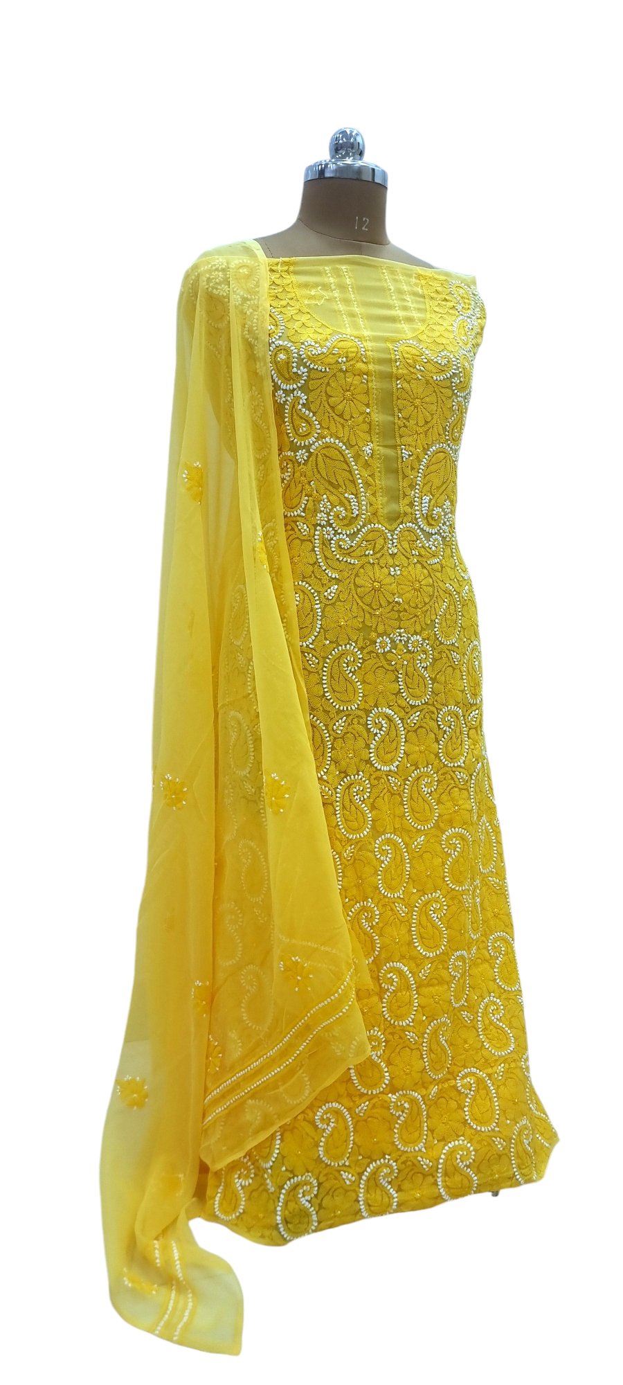 Georgette Chikankari Dress Material - Yellow