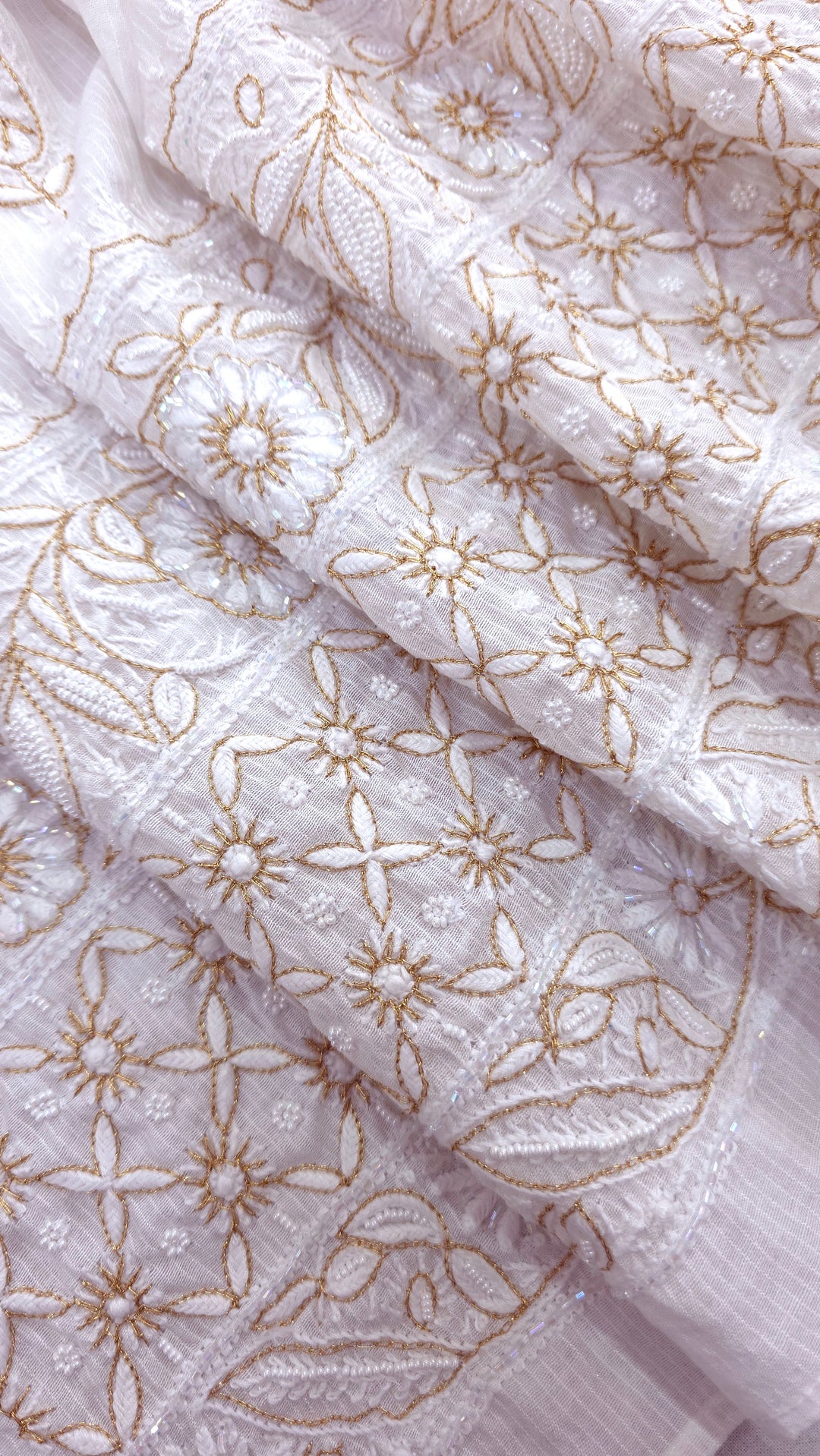 Pure Maheshwari Dyeable Chikankari Kurta Dupatta Set | Hand Embroidered 2 Taar Kurta with Kasab, Pearl & Cutdaana Work