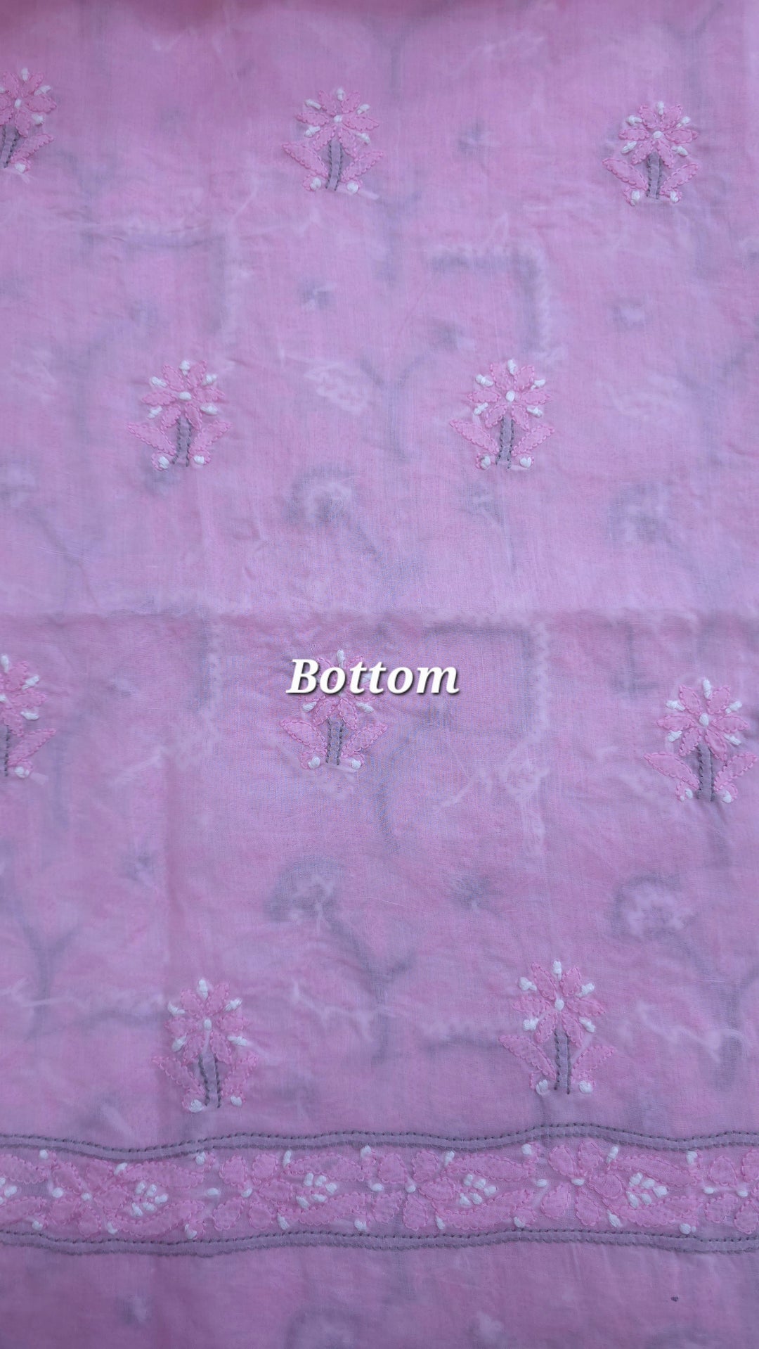 Lucknow Chikankari Hand Embroidered Cotton Dress Material with Tri-Color Motifs & Pure Chiffon Dupatta