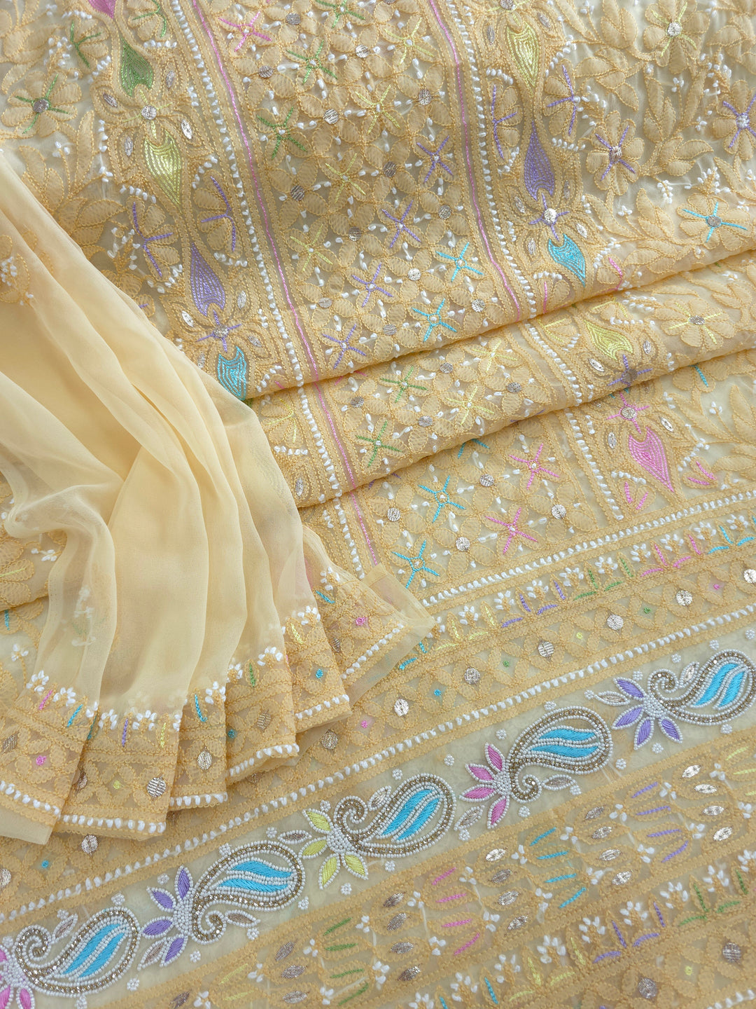 Fida Georgette Chikankari Dress Material Resham Aari pearl Work