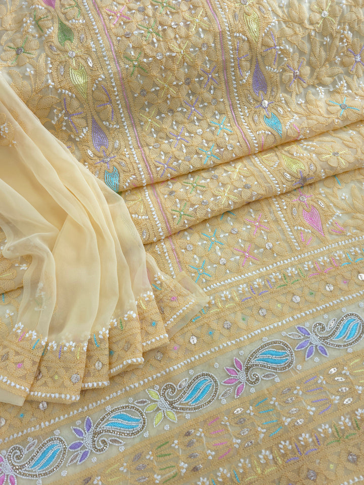 Fida Georgette Chikankari Dress Material Resham Aari pearl Work